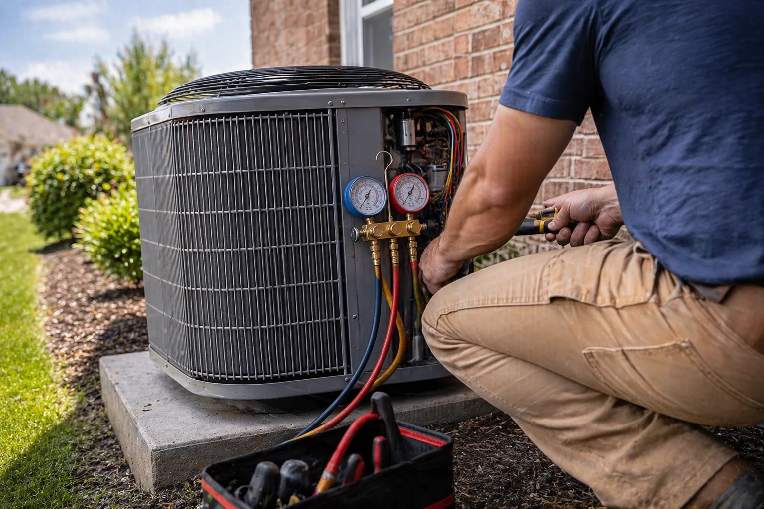 Outdoor AC condenser servicing a Washington, DC row house in the Capitol Hill neighborhood